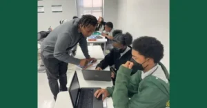 Keenan Anderson teaches students in his classroom at Digital Pioneers Academy.